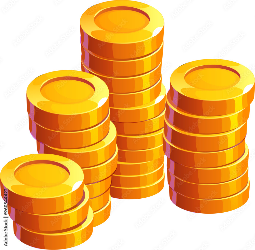 Cartoon golden coins stack. Money, pirate treasure, currency, income or savings, casino jackpot win, game asset. Isolated vector gold coins, shiners and cash piles. Wealth, profit or finance success Cartoon golden coins stack. Money, pirate treasure, currency, income or savings, casino jackpot win, game asset. Isolated vector gold coins, shiners and cash piles. Wealth, profit or finance success