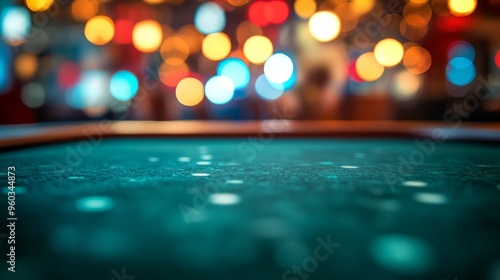 Close-Up of green Table with Blurred Casino Background