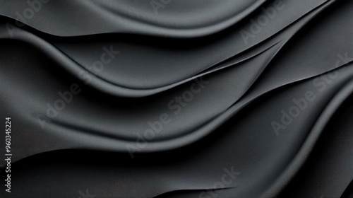 A smooth black fabric texture with soft, flowing waves that creates an elegant and modern aesthetic for backgrounds.