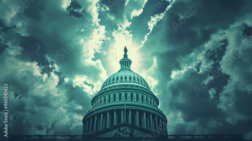us capitol building dome against cloudy sky in washington dc concept illustration