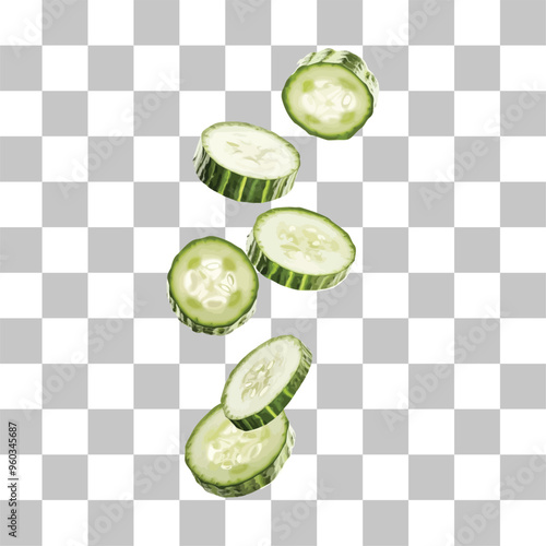 Fresh Sliced Cucumber Vector Illustration for Healthy Recipes, Food Packaging, and Design