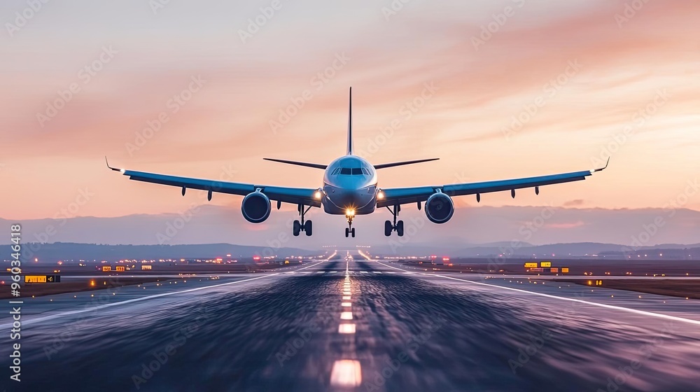 A striking silhouette of an airplane landing at sunset, showcasing impressive aviation and travel experiences. A striking silhouette of an airplane landing at sunset, showcasing impressive aviation and travel experiences.