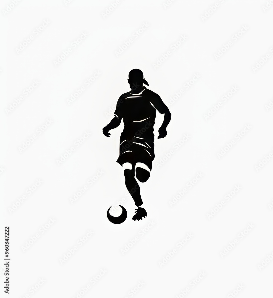 Silhouette of a male soccer player in motion, dribbling a ball. Silhouette of a male soccer player in motion, dribbling a ball.