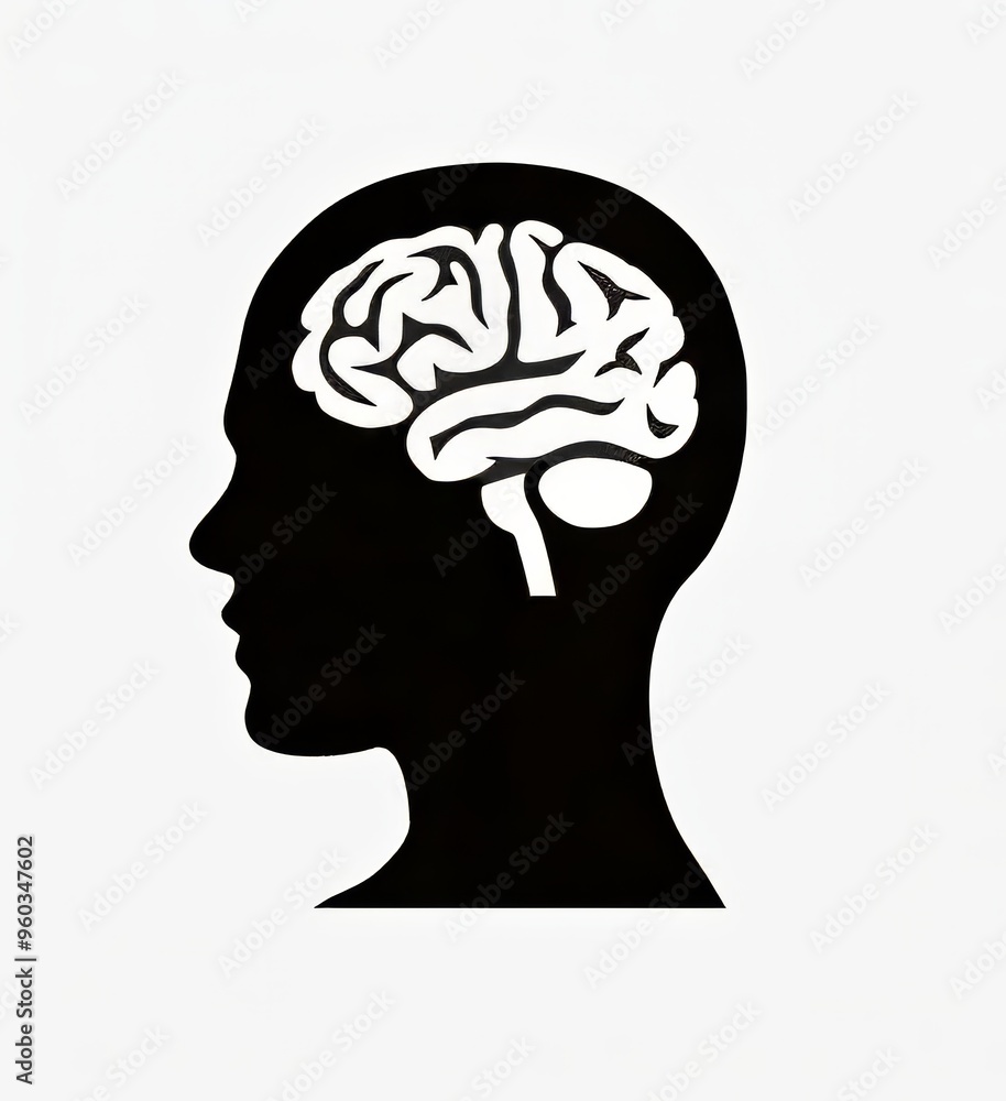 Silhouette of a human head with a brain illustration inside.