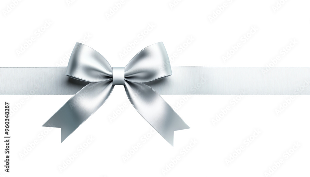 Elegant silver ribbon with a neatly tied bow isolated on a white background, perfect for gift wrapping and festive decorations. Elegant silver ribbon with a neatly tied bow isolated on a white background, perfect for gift wrapping and festive decorations.