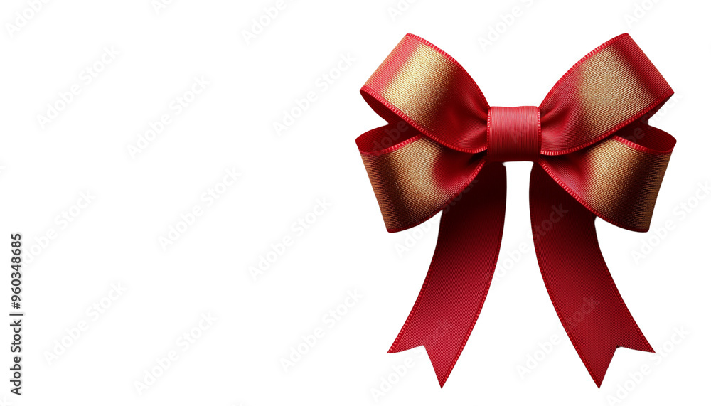 Elegant red and gold ribbon bow isolated on white background, perfect for holiday decorations, gifts, and festive designs. Elegant red and gold ribbon bow isolated on white background, perfect for holiday decorations, gifts, and festive designs.
