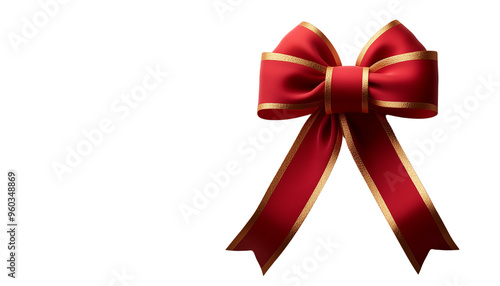 Elegant red bow with gold trim on transparent background, perfect for festive decorations, gift wrapping, and holiday themes.