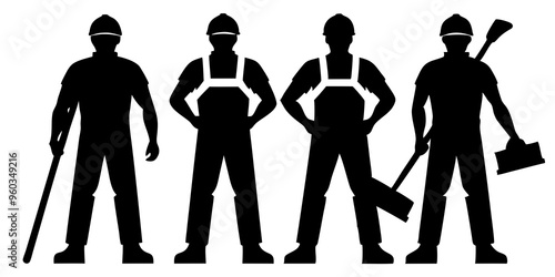 Construction workers vector silhouettes

