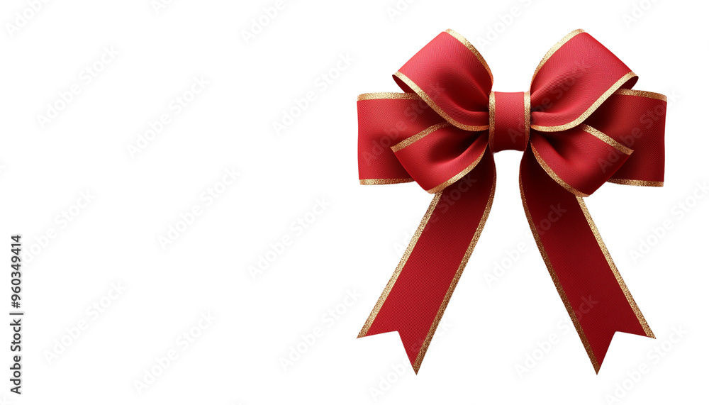 Elegant red ribbon bow with gold accents on a transparent background, perfect for gift wrapping or holiday decorations. Elegant red ribbon bow with gold accents on a transparent background, perfect for gift wrapping or holiday decorations.