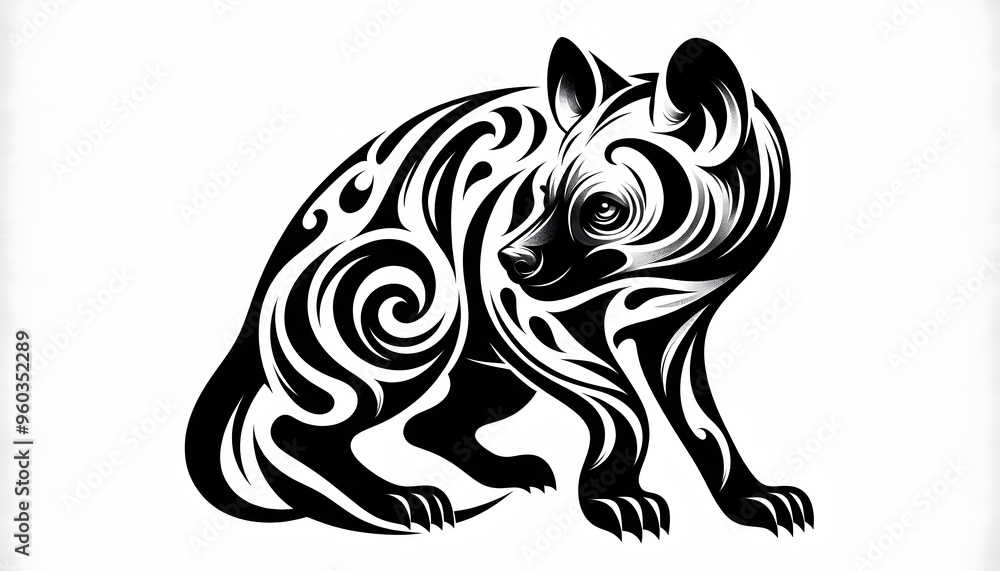 Detailed vector illustration of a wild animal in a modern geometric style. The beast is depicted in a dynamic pose with moderate movement, showing off its strong body and distinctive lines. The design Detailed vector illustration of a wild animal in a modern geometric style. The beast is depicted in a dynamic pose with moderate movement, showing off its strong body and distinctive lines. The design
