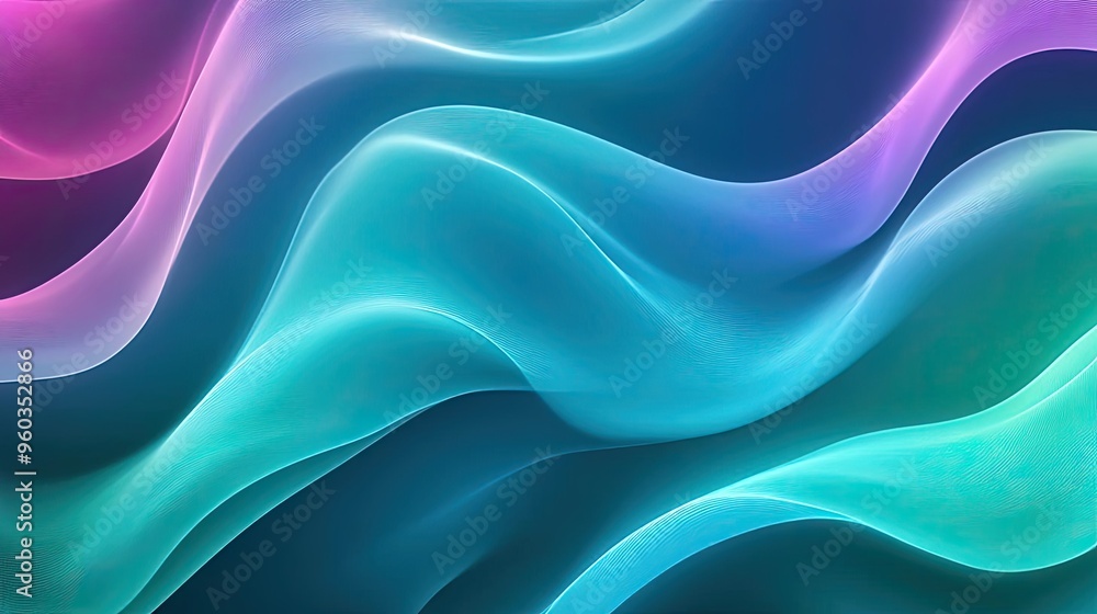 Obraz premium A vibrant abstract wave pattern showcasing smooth gradients of blue, green, purple, and pink, perfect for modern designs.