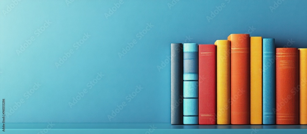 Fototapeta premium Colorful Book Spines Against a Blue Wall