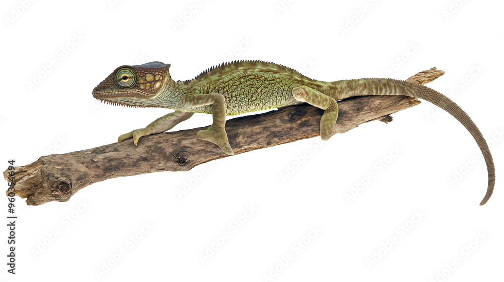 Naklejka premium chameleon on branch isolated on transparent background