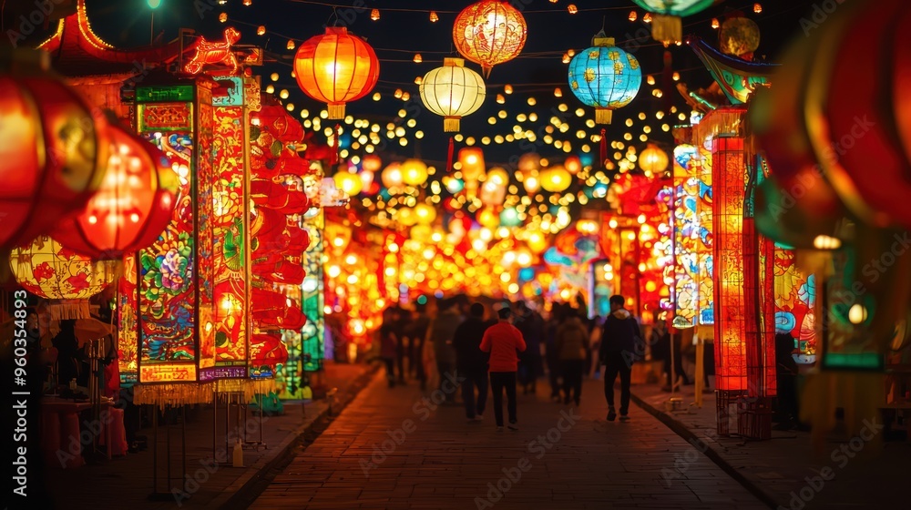 Vibrant Nighttime at an Illuminated Chinese Lantern Festival Vibrant Nighttime at an Illuminated Chinese Lantern Festival