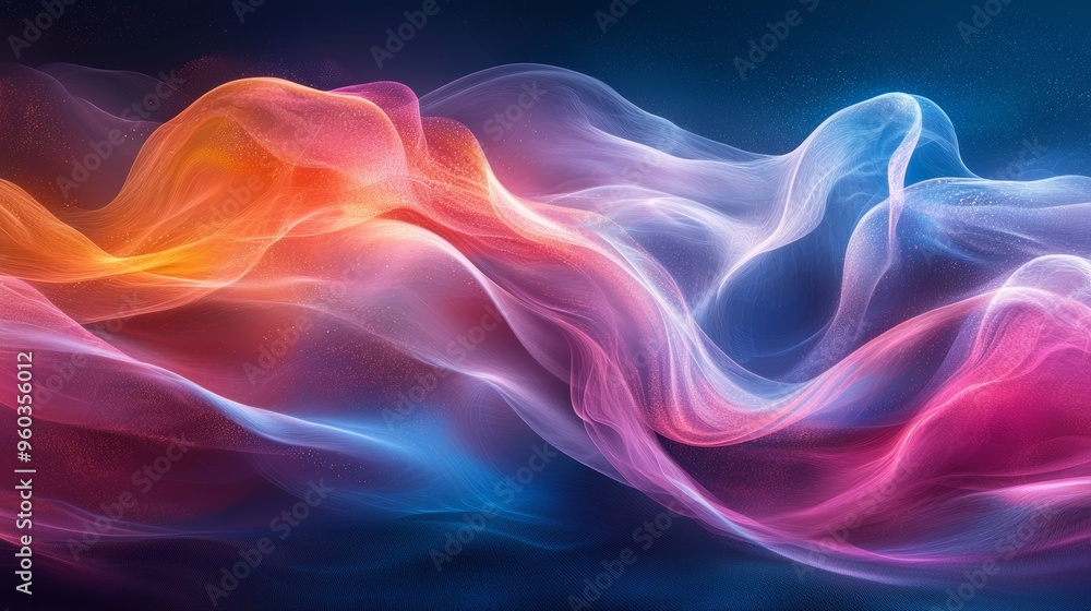 Fototapeta premium Vibrant abstract waves flow in an enchanting dance of colors against a dark background