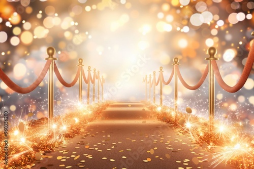 Glamorous Red Carpet Event with Sparkling Lights and Golden Confetti photo