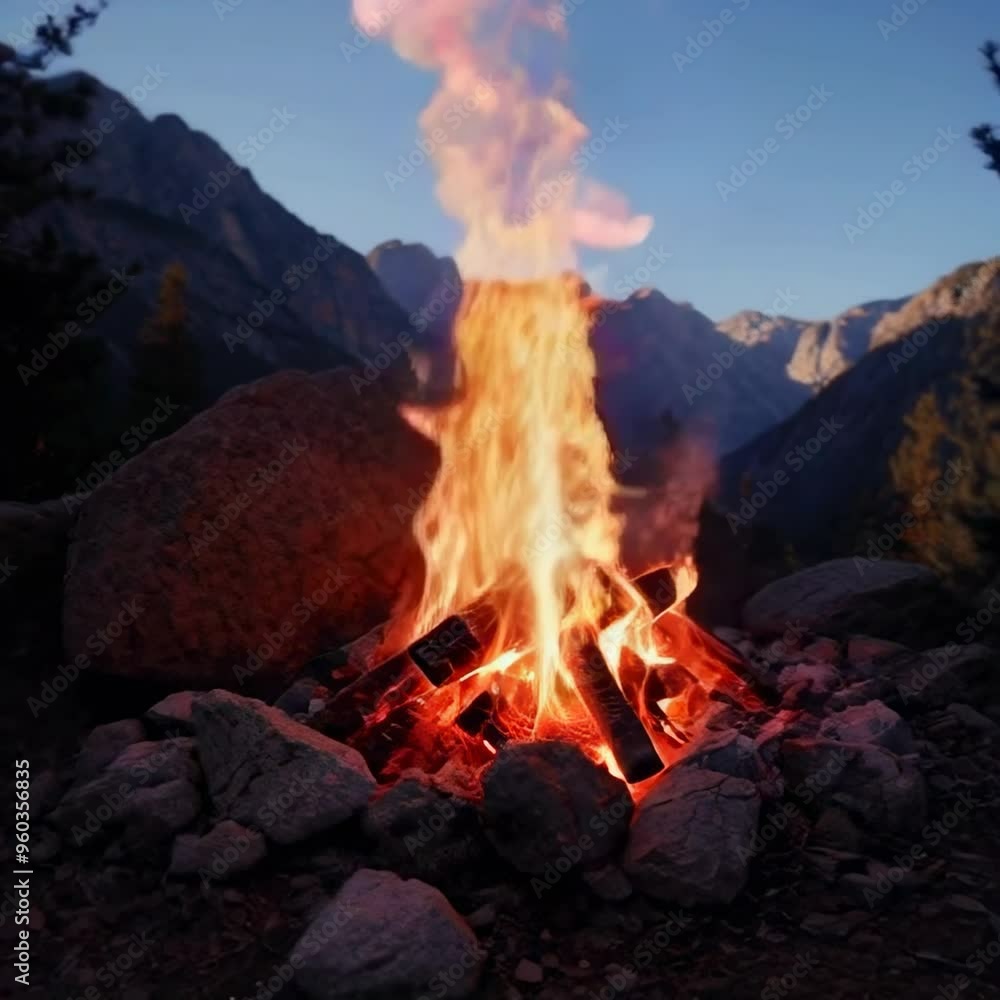 Bonfire in the mountains. Bonfire against the backdrop of mountains. Bonfire in the mountains. Bonfire against the backdrop of mountains.