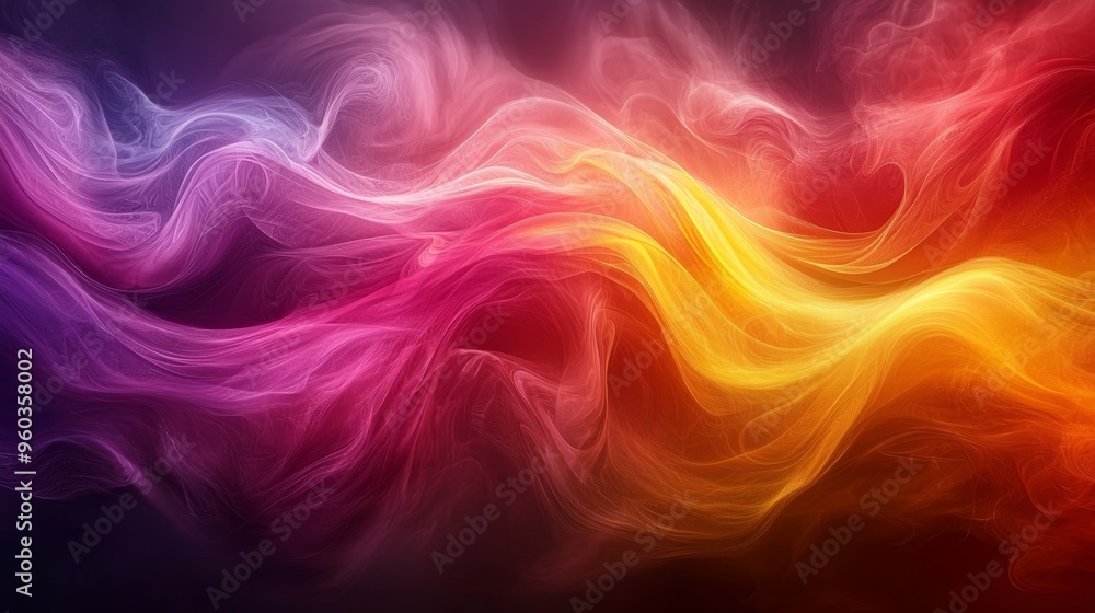 Obraz premium Colorful abstract wave patterns in vibrant hues illuminated against a dark background, creating a dynamic visual effect