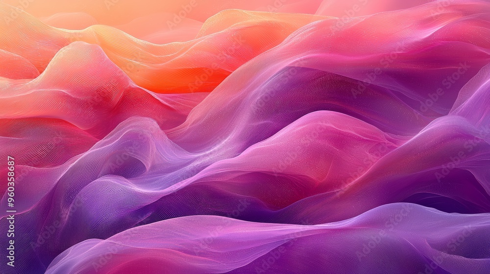 Flowing waves of colorful fabric create a mesmerizing visual effect in soft pastels during sunset hours Flowing waves of colorful fabric create a mesmerizing visual effect in soft pastels during sunset hours