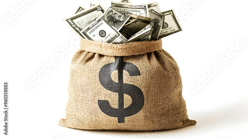 Money bag filled with US dollar bills
