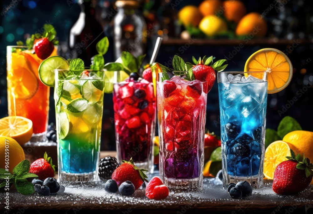 colorful ingredients refreshing beverages displayed dynamic glass presentation vibrant visual appeal, drink, cocktail, smoothie, liquid, refreshment, garnish colorful ingredients refreshing beverages displayed dynamic glass presentation vibrant visual appeal, drink, cocktail, smoothie, liquid, refreshment, garnish