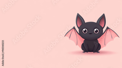 Cute cartoon bat with big eyes and pink wings, perfect for Halloween!