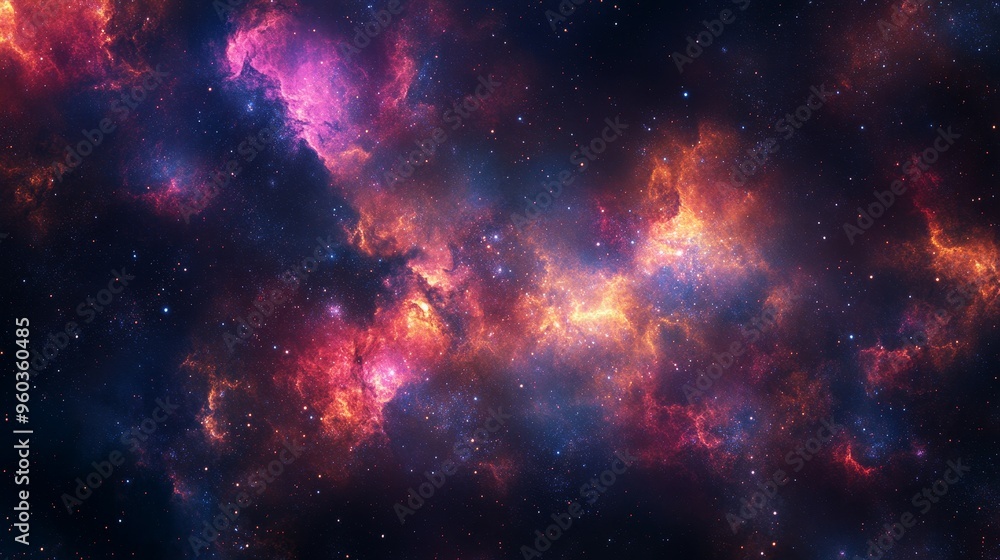 A vibrant cosmic scene showcasing colorful nebulae and stars in the vastness of space. A vibrant cosmic scene showcasing colorful nebulae and stars in the vastness of space.