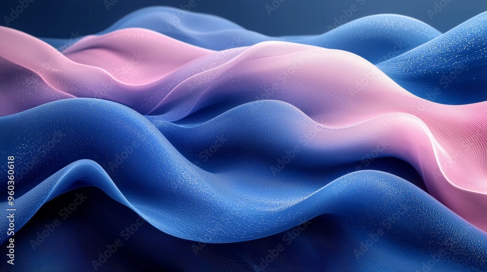 Obraz premium Colorful fabric waves gently undulate, blending pink and blue hues in a serene composition