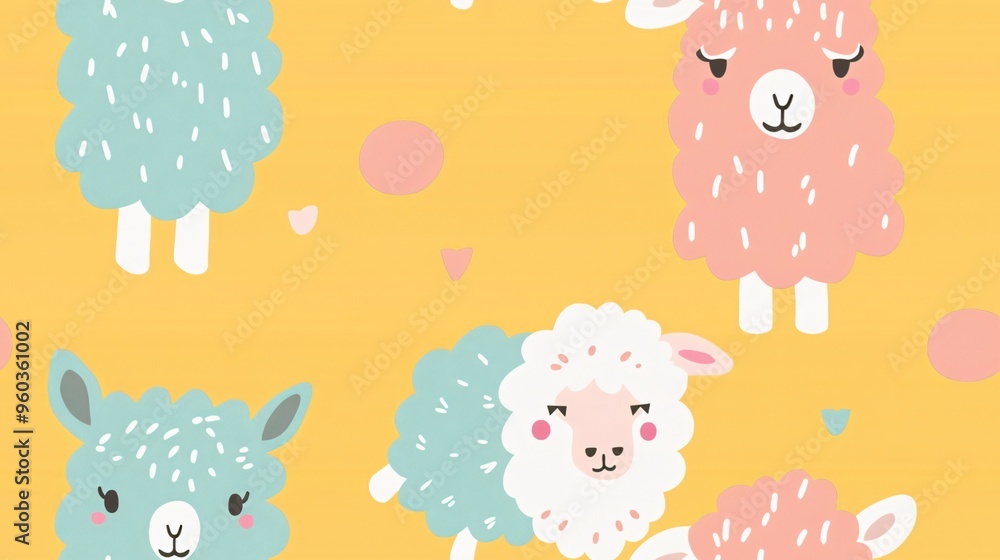 Obraz premium Cute Cartoon Sheep and Llamas Seamless Pattern