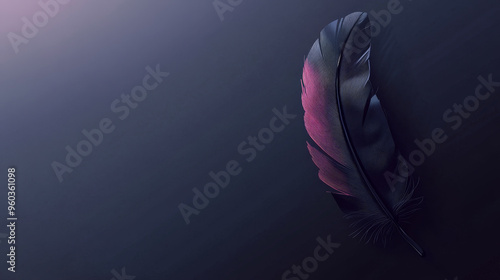 A beautifully designed feather with gradient of dark colors, creating mysterious and elegant atmosphere.
