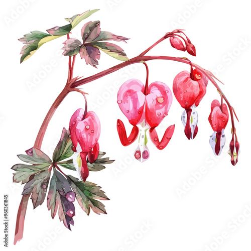 Watercolor of dicentra, isolated on a white background, and dicentra vector photo