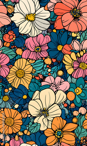 Wallpaper Mural floral and leaf seamless patterns in doodle-style tile designs with graphic format. Torontodigital.ca