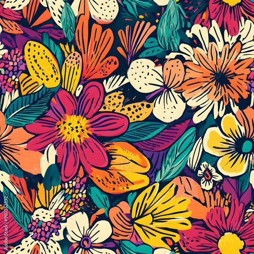 Wallpaper Mural floral and leaf seamless patterns in doodle-style tile designs with graphic format. Torontodigital.ca