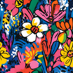 Wandcirkels Bloemen patronen Doodle bloemen en bladeren tegelpatroon  © anan