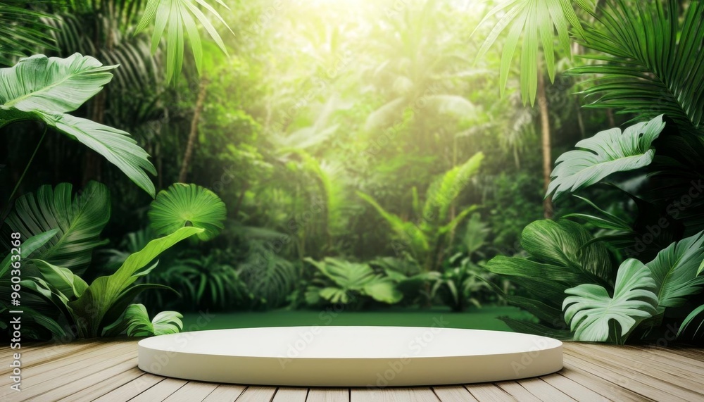 Elegant 3D Forest Podium in Tropical Garden: Nature-Inspired Green Display for Botanical Skincare Marketing. Luxurious Product Showcase with Lush Foliage, Stones, and White Flora. AI-Generated 4K Wall Elegant 3D Forest Podium in Tropical Garden: Nature-Inspired Green Display for Botanical Skincare Marketing. Luxurious Product Showcase with Lush Foliage, Stones, and White Flora. AI-Generated 4K Wall