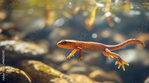 Close-up of a Newt Swimming Underwater in a Stream photo