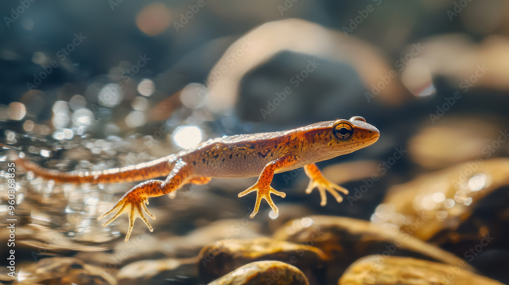 Fototapeta premium Close-up of a Newt Swimming in a Stream