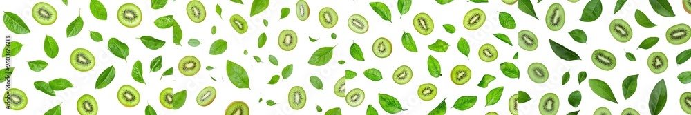 An organic fresh kiwi with half slices falling in the air on top of a green background. Juicy, high-nutrition, organic fruit with high levels of vitamins and minerals. An organic fresh kiwi with half slices falling in the air on top of a green background. Juicy, high-nutrition, organic fruit with high levels of vitamins and minerals.