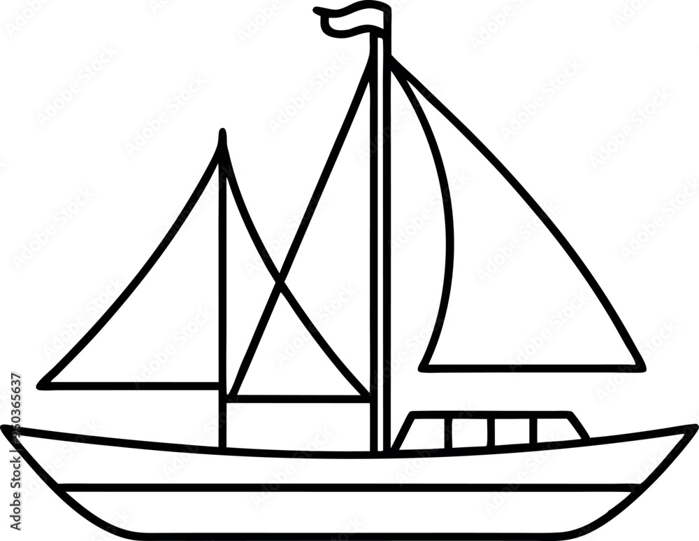 Outline Drawing of a Sailboat with Simplified Design Showing Nautical Themes and Adventure Outline Drawing of a Sailboat with Simplified Design Showing Nautical Themes and Adventure