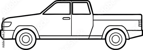 Outline Drawing of a Pickup Truck Side View on a White Background for Design and Coloring Projects