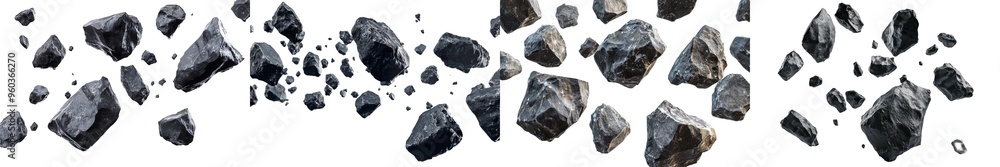 Boulders or stone meteorites swarming in space, isolated on transparent background. Boulders or stone meteorites swarming in space, isolated on transparent background.