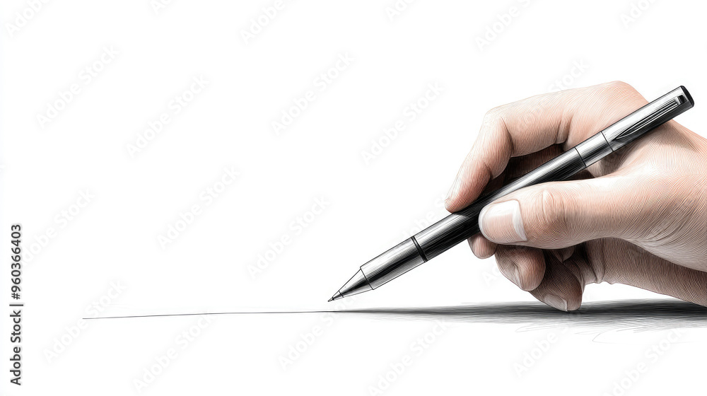 Explore a minimalist line art illustration showcasing a hand holding a ballpoint pen, symbolizing artistic expression and creativity in a simple yet profound design. Explore a minimalist line art illustration showcasing a hand holding a ballpoint pen, symbolizing artistic expression and creativity in a simple yet profound design.