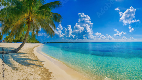 Seven Mile Beach, the most beautiful view, beautiful sandy beach, clear water, beautiful clouds, good weather.