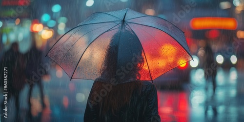 Wallpaper Mural Woman in a Black Jacket Holding an Umbrella in the Rain at Night Torontodigital.ca
