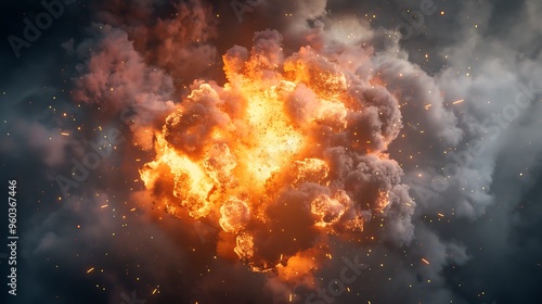 Fiery Explosion With Smoke and Sparks