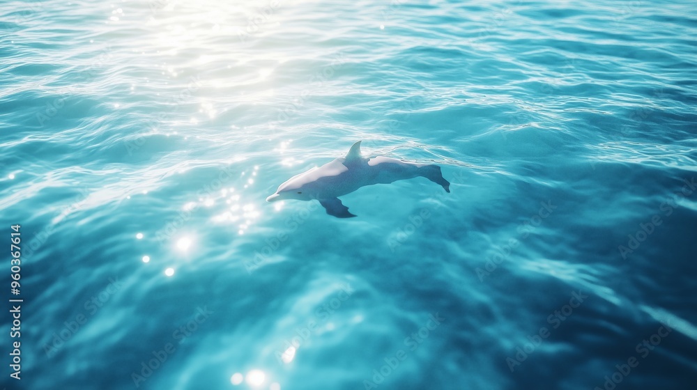 Obraz premium A dolphin swimming in the clear ocean water with sun glitter