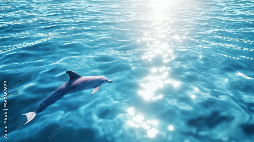 Obraz premium A dolphin swimming in the clear ocean water with sun glitter