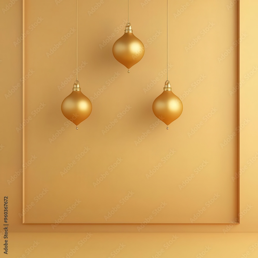 Golden Diwali toran, hanging at doorway, 3D illustration, copy space for text,