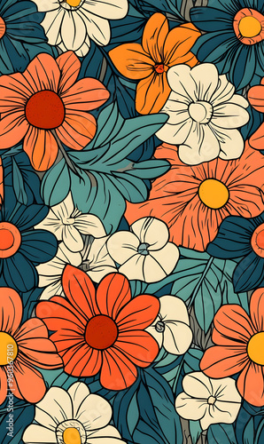 Wallpaper Mural floral and leaf seamless patterns in doodle-style tile designs with graphic format. Torontodigital.ca