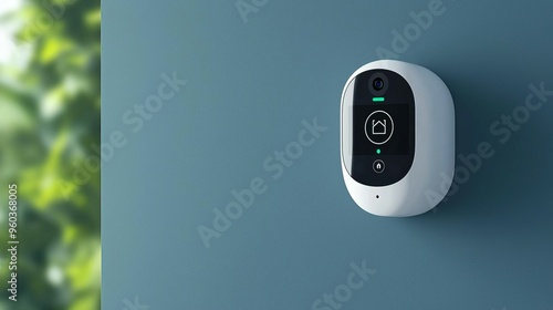 Digital dashboard for smart home security on a wall-mounted screen, control hub, modern aesthetics, neutral color palette, sharp focus